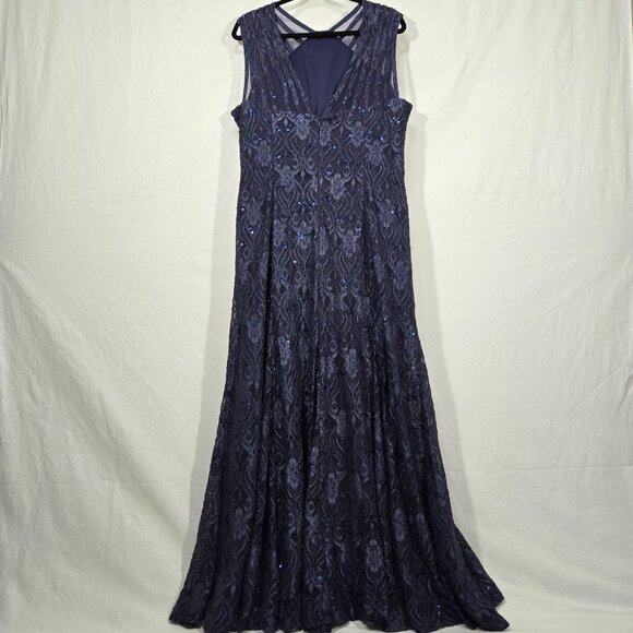 R & M Richards Mother Of The Bride BLUE Sequined Lace Sheer Formal Dress Size 16 - Picture 3 of 17